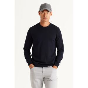 ALTINYILDIZ CLASSICS Men's Navy Blue Standard Fit Normal Cut, Crew Neck Cotton Knitwear Sweater.