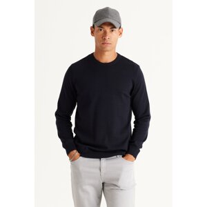 ALTINYILDIZ CLASSICS Men's Navy Blue Standard Fit Normal Cut, Crew Neck Cotton Knitwear Sweater.