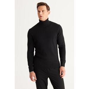 AC&Co / Altınyıldız Classics Men's Black Recycle Standard Fit Regular Cut Full Turtleneck Cotton Jacquard Knitwear Sweater.