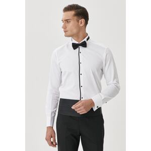 ALTINYILDIZ CLASSICS Men's White-black Tuxedo Collar Tailored Slim Fit Slim Fit Shirt