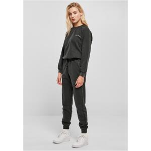 Women's Small Embroidered Long Sleeve Terry Jumpsuit Black
