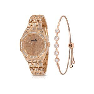 Polo Air Luxury Stone Women's Wristwatch Luxury Zircon Stone Bracelet Combination Copper Color