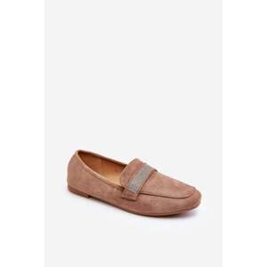 Women's loafers with rhinestones Light brown Ralrika
