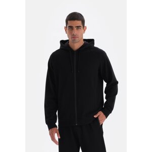 Dagi Black Hoodie with Zipper Sweatshirt