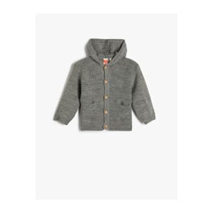 Koton Hooded Knit Cardigan with Button Fastening, Pocket Detailed.