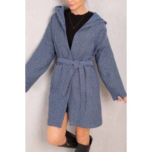 armonika Women's Blue Belted Waist Pocket Hooded Oversize Cashmere Coat