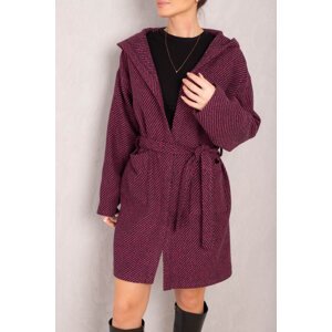 armonika Women's Fuchsia Waist Belted Pocket Hooded Oversize Cashmere Coat