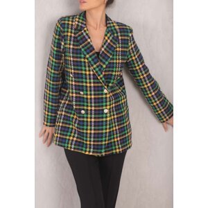 armonika Women's Mustard Double Breasted Collar 6 Buttons Padded Oversize Tweed Jacket