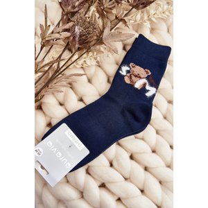 Warm cotton socks with teddy bear, navy blue
