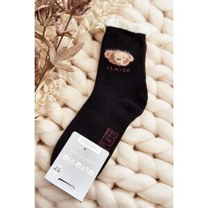 Thick cotton socks with teddy bear, black