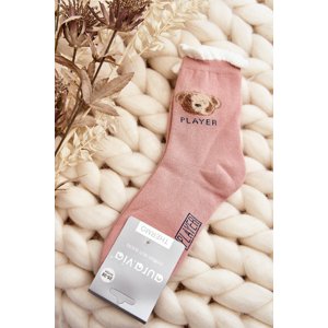 Thick cotton socks with pink teddy bear
