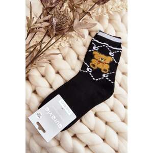 Warm cotton socks with teddy bear, black
