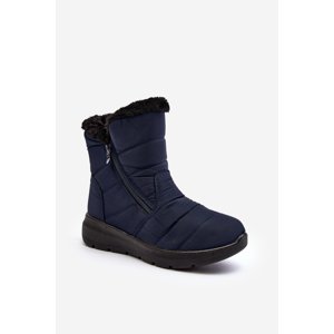 Women's zippered snow boots with fur, dark blue Zeuna