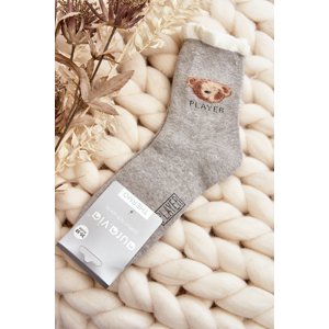 Thick cotton socks with teddy bear, light grey