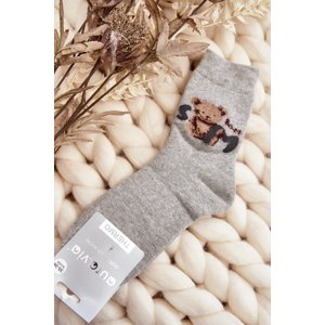 Warm cotton socks with teddy bear, grey