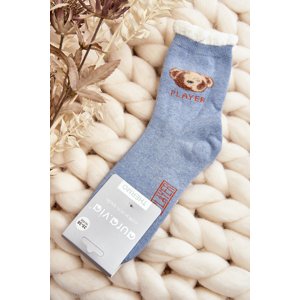 Thick cotton socks with a blue teddy bear