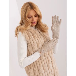 Beige women's gloves with pompom