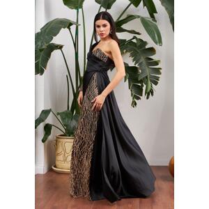 Carmen Black Satin One-Shoulder Long Evening Dress with a Slit