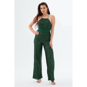 Carmen Emerald Sequined Belted Long Jumpsuit