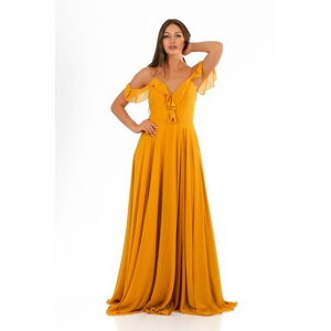 Carmen Saffron Chiffon Flounce Chest Long Evening Dress