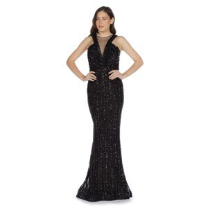 Carmen Black Striped Sequined Mermaid Evening Dress