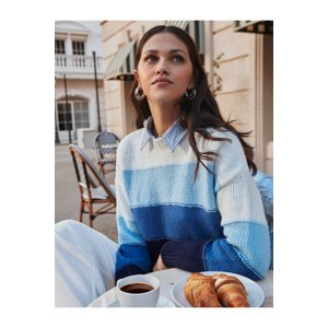 Jimmy Key Blue Crew Neck Long Sleeve Striped Knitwear Sweater