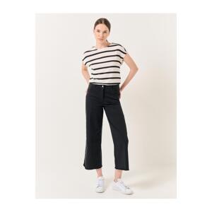 Jimmy Key Black Loose Cut High Waist Wide Leg Gabardine Trousers