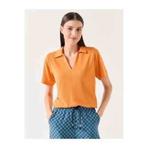 Jimmy Key Orange Loose-Fit Short Sleeve Polo Neck Knitted T-Shirt