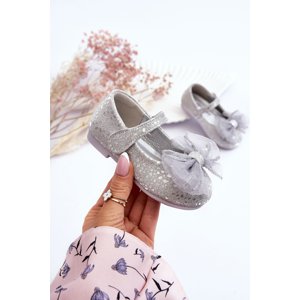 Children's ballerinas with bow and velcro glitter Silver-Grey Elisa