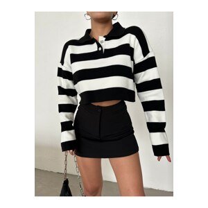 BİKELİFE Striped Polo Neck Cotton Knitwear Sweater