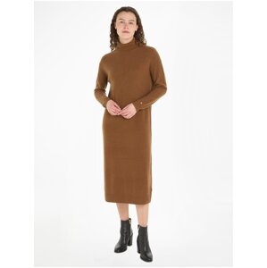 Women's brown wool midi dress with cashmere by Tommy Hilfiger