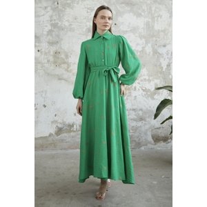 InStyle Belted Embroidered Embroidery Dress - Green