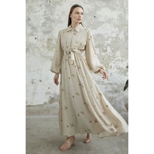 InStyle Belted Embroidered Embroidery Dress - Beige