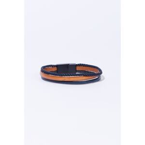 ALTINYILDIZ CLASSICS Men's Navy Blue-Brown 100% Leather Bracelet