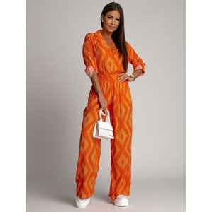 Loose cotton set, shirt, pants, orange culottes