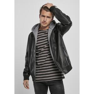 Men's Faux Leather Fleece Jacket - Black/Grey