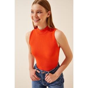 Happiness İstanbul Women's Orange Turtleneck Cotton Knitted Blouse