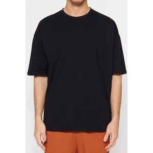 Trendyol Black Oversize/Wide Cut Short Sleeve Far East mintás 100% pamut póló