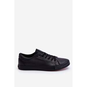 Men's Leather Classic Lace-up Sneakers Black Hank