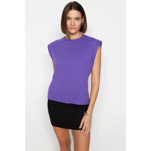 Trendyol Dark Purple 100% Cotton Padded Basic Crew Neck Knitted T-Shirt