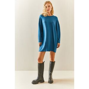 XHAN Petrol Blue Crewneck Flowy Knitted Dress