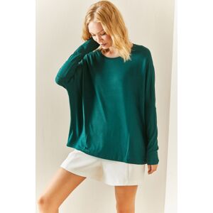 XHAN Emerald Green Bat Sleeve Crewneck Blouse