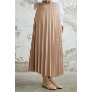 InStyle Luisa Elastic Waist Pleated Skirt - Beige