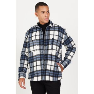 AC&Co / Altınyıldız Classics Men's Indigo-black Oversize Wide Cut Buttoned Collar Pocket Checkered Lumberjack Winter Shirt Jacket