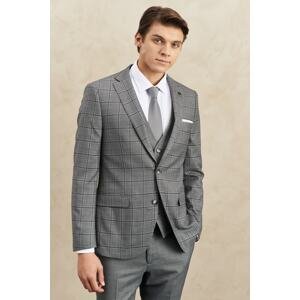 ALTINYILDIZ CLASSICS Men's Gray Slim Fit Slim Fit Mono Collar Checkered Vest Classic Suit