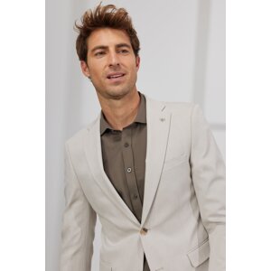 ALTINYILDIZ CLASSICS Men's Beige Slim Fit Slim Fit Monocollar Diagonal Patterned Cotton Suit.