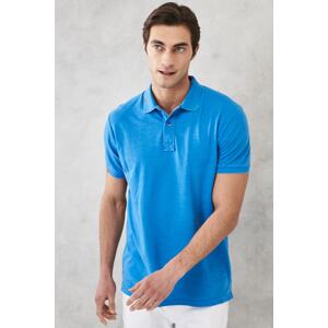 ALTINYILDIZ CLASSICS Men's Saxon Blue Slim Fit Slim Fit Polo Neck Cotton T-Shirt.