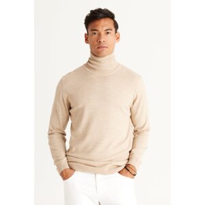 ALTINYILDIZ CLASSICS Men's Beige Standard Fit Normal Cut Anti-Pilling Full Turtleneck Knitwear Sweater.