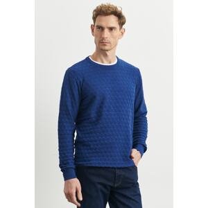 ALTINYILDIZ CLASSICS Men's Indigo Standard Fit Regular Cut Cycling Collar Patterned Knitwear Sweater.