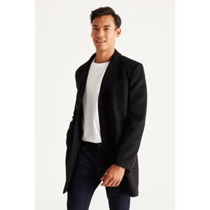 ALTINYILDIZ CLASSICS Men's Black Standard Fit Normal Cut Mono Collar Woolen Coat